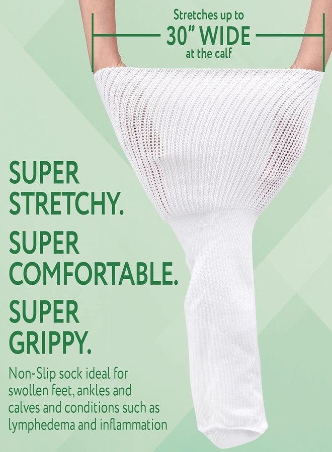 IMPRESA 2 Pairs Extra Wide Socks - White, Calf-High - XXXL - Non-Skid Grip Design & Grip Socks - Stable Cast Cover & Cast Liner - Image 2